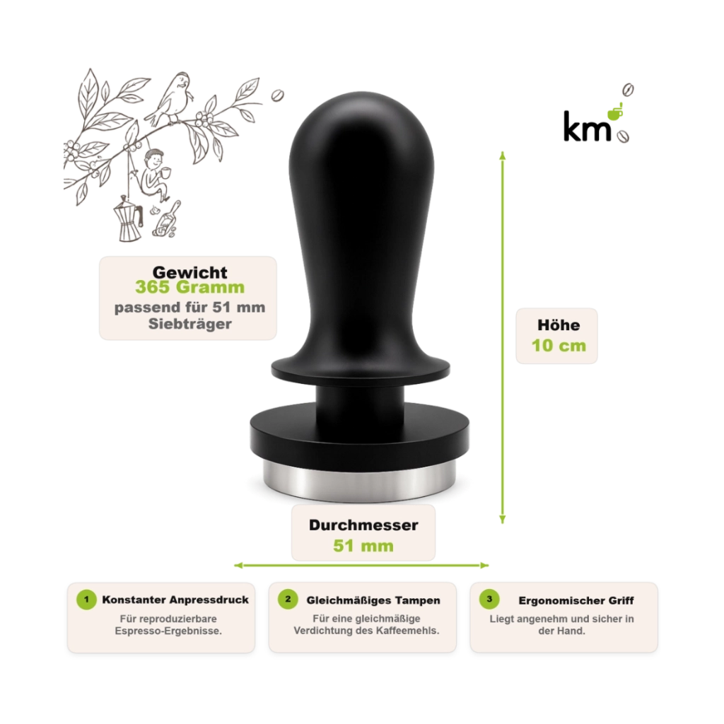 KM Tamper à retention de pression 51mm adapté à Delonghi Dedica
