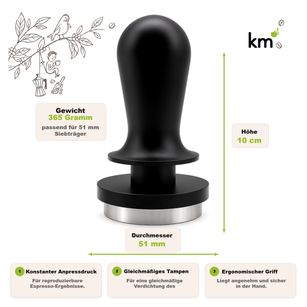 KM Tamper à retention de pression 51mm adapté à Delonghi Dedica