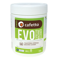 Dose Cafetto EVO 500 g – Espressomaschinen-Reiniger in grüner Verpackung, Pulver zur Reinigung von Siebträgermaschinen.