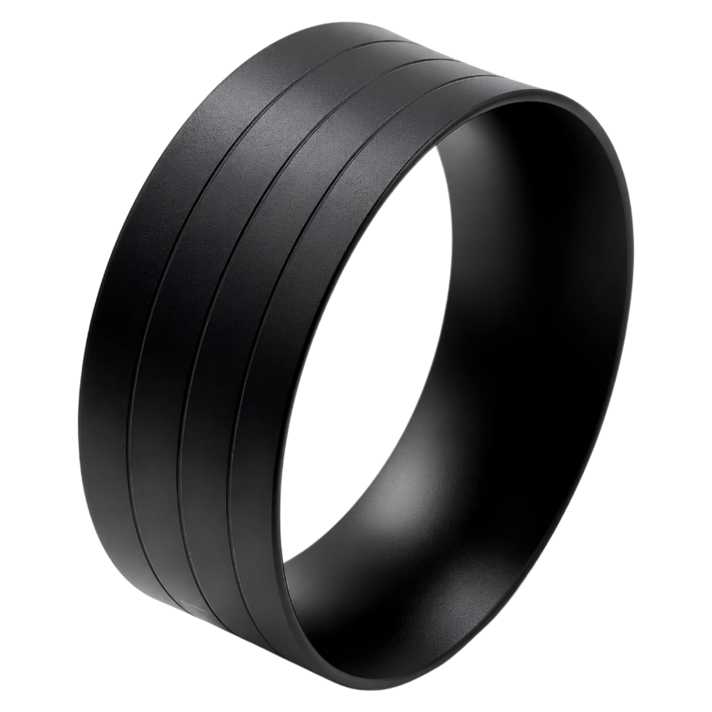 Kaffeemacher Dosierring 58 mm in Schwarz als Detailansicht mit geriffelter Außenseite und glatter Innenseite