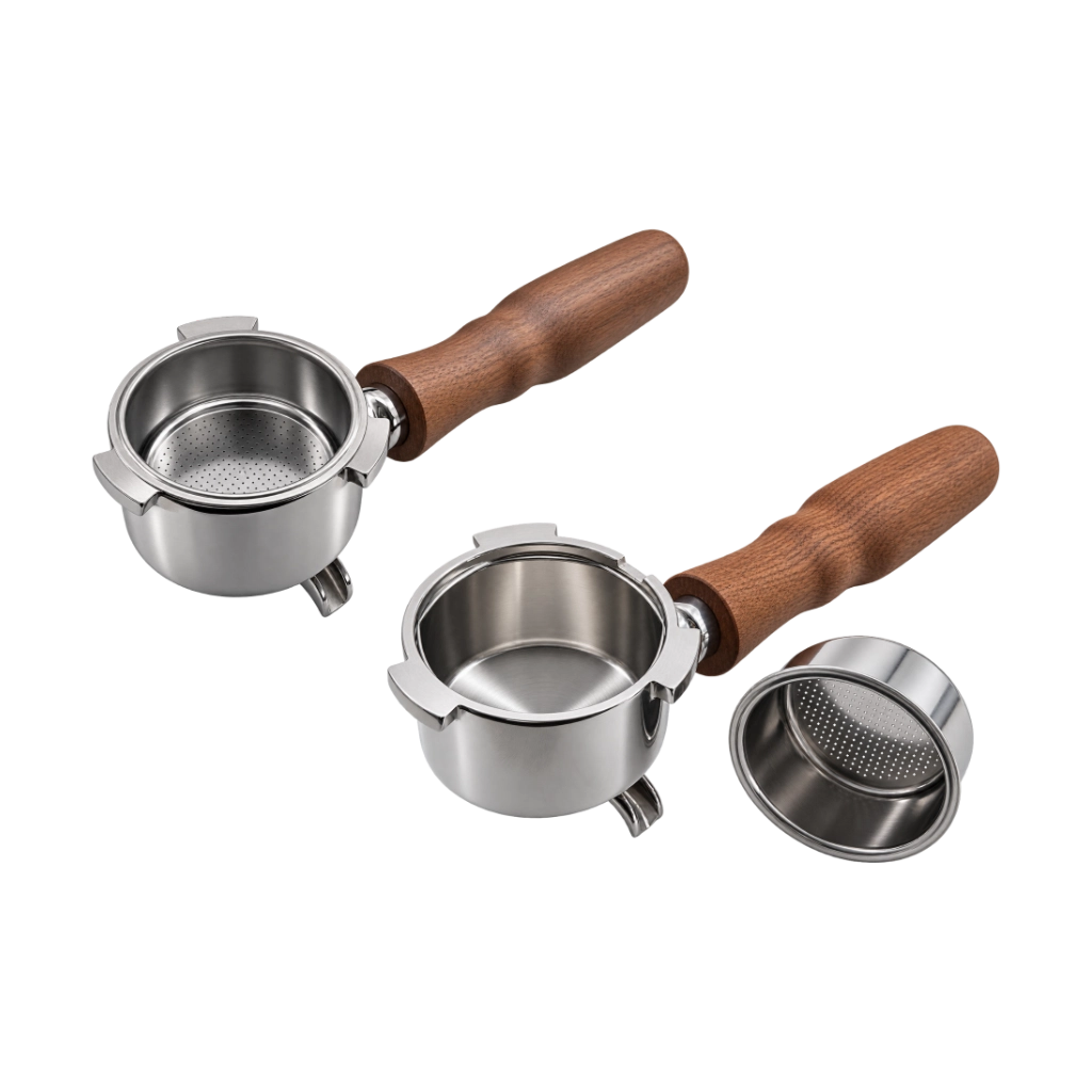 51-mm-Espressosieb im Siebträger und als Einzelsieb aus Edelstahl