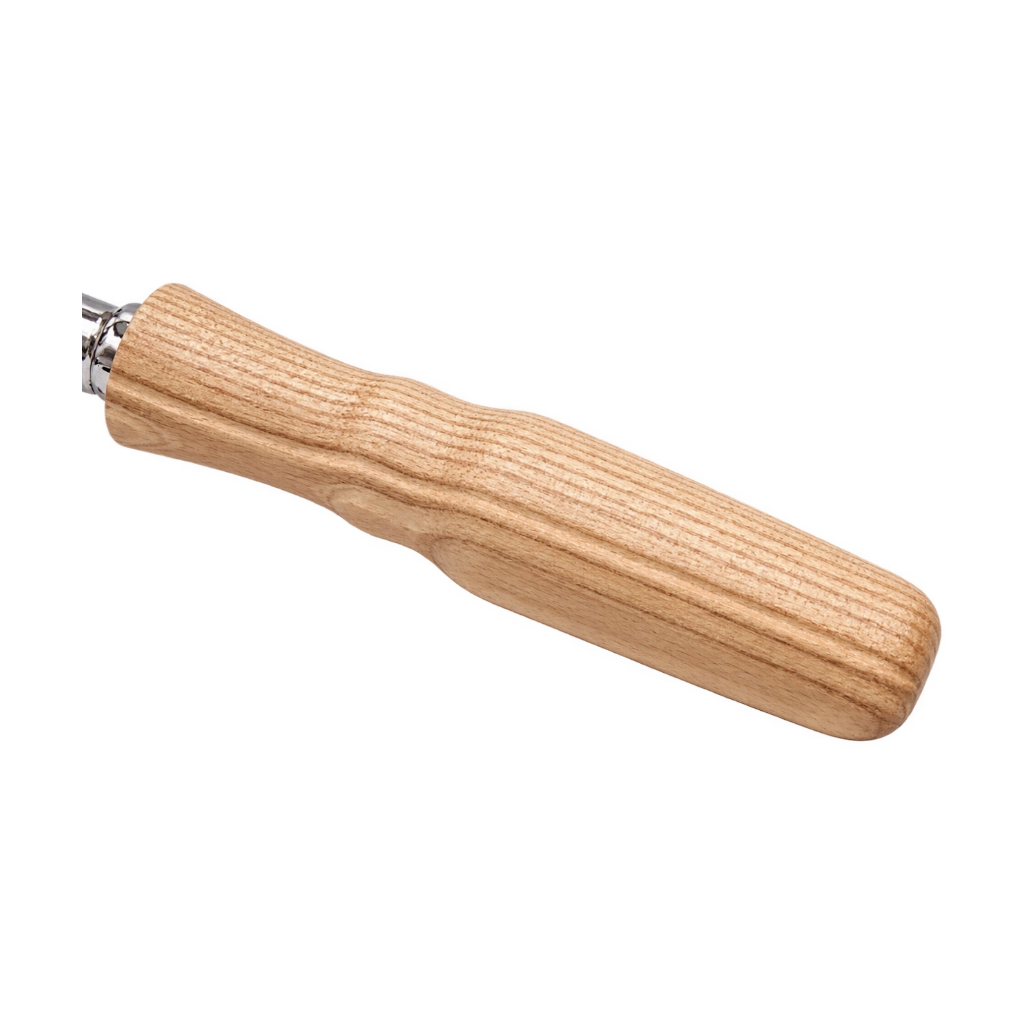 Kaffeemacher Siebträger-Griff aus Eschenholz mit ergonomischer Form und natürlicher Holzmaserung als freigestellte Seitenansicht